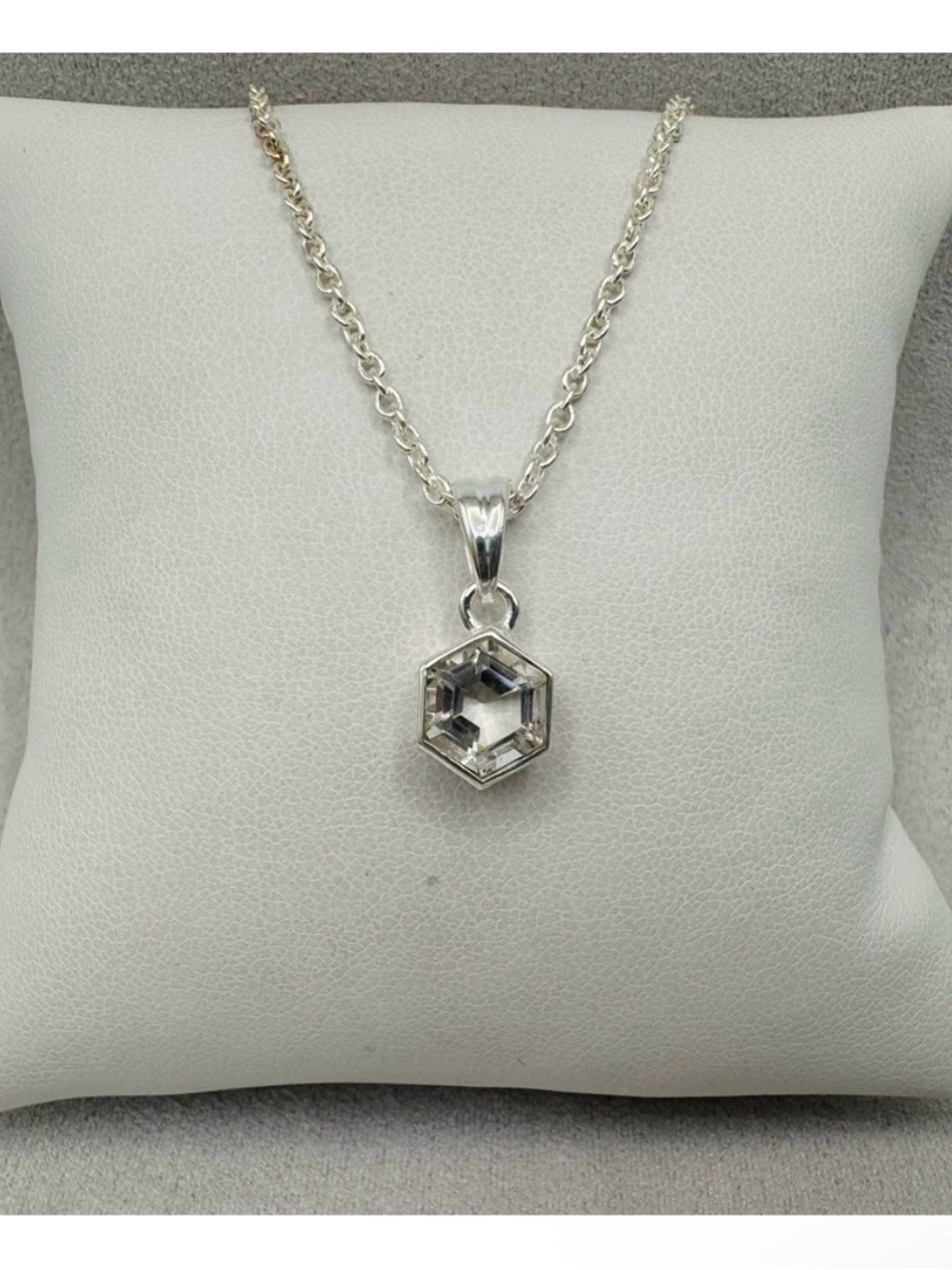 S925 Silver Hexagon Clear Quartz Necklace